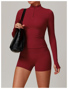 Haut de sport pour femme, coupe courte, à manches longues, très élastique, léger et respirant, avec passe-pouces, pour le yoga et le fitness - Product Image 4
