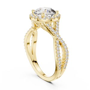 Bagues de fiançailles rondes en or rose avec halo et bande de diamants torsadés, en or 14K et 18K, vente en gros - Product Image 4