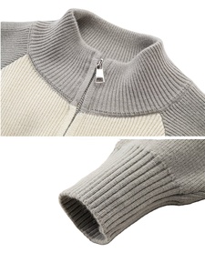Cardigan en maille épais pour homme, col montant zippé, respirant, polyester/coton, avec chaînes décoratives sur le devant – Collection Automne Hiver - Product Image 3