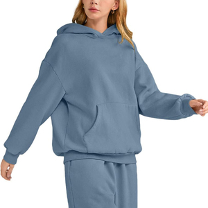 Sudadera con Capucha Oversize para Mujer, Manga Larga, Forro Polar, Estilo Casual Deportivo, Ajuste Holgado, Ropa Deportiva para Entrenamiento y Gimnasio, Azul - Product Image 2