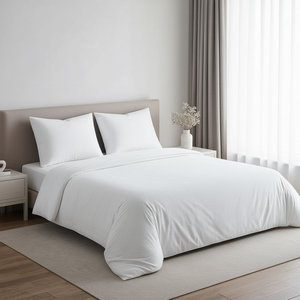 Juego de Sábanas Blancas 100% Algodón 300 Hilos, Funda de Edredón Lisa para Cama Matrimonial, Estilo Simple para Hotel u Hogar, Tamaño Super King - Product Image 3