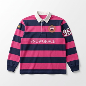 เสื้อรักบี้ลายทางสโนว์เกรซแขนยาว ปกคอพับ ปักโลโก้ ทรงปกติ สำหรับผู้ใหญ่ ทุกฤดูกาล - Product Image 1
