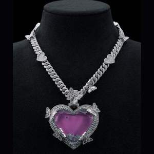 Pendentif Moissanite en forme de cœur, serti de pierres, en argent 925 plaqué rhodium, style Hip Hop, pour soirée - Product Image 1
