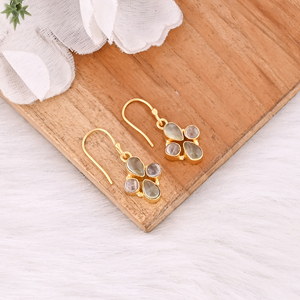 Elegant Prehnite & Rose Quartz Dual Gemstone <b>Earrings</b> For Women - Product Image 2