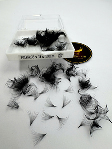 Extensions de cils en gros, bouquets de volume préfabriqués 16D, 500 bouquets, 8-25mm, 0.05 0.07 0.1mm, PBT coréen, noir mat, base pointue - Product Image 3