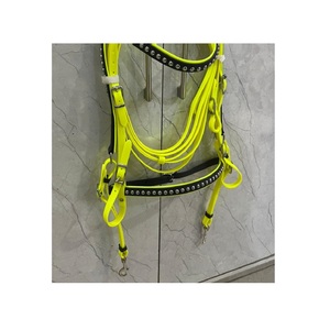 LLT Neon & Black Biothene (PVC) Metal Studded Horse Bridle <b>Set</b> with Comfortable & Durable Reins <b>Waterproof</b> 4 Sizes Custom Logo - Product Image 3