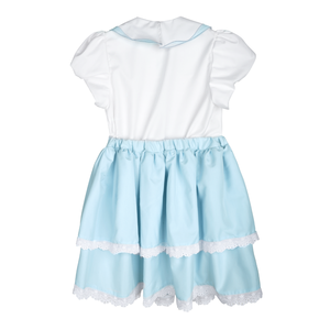 Handmade Cotton Pleating Layered Dress for <b>Baby</b> Girls Kids' Calla Dress Button Decoration White Top Blue Skirt for Daily Use - Product Image 2