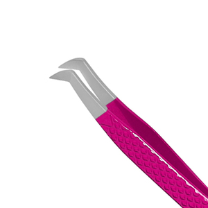Pince à cils en acier inoxydable en forme de L avec logo personnalisé, couleur rose, pointe lisse, conception pour isolation de volume pour extensions de cils, fournitures OEM - Product Image 3