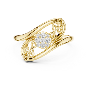 Anillo minimalista de forma fluida con diamante de corte redondo para mujer, banda a juego de oro macizo de 14k, para regalo, compromiso, aniversario, boda - Product Image 1