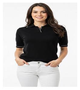 Women Polo T Shirt Short Sleeve Slim Fit Solid Color Knit Top With Casual <b>Pants</b> Outfit Collar Neck Daily Wear Style Look - Product Image 1