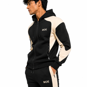 Men's Color Block Tracksuit Set 2PC Slim Zip Hoodie Contrast Panel <b>Cuffed</b> <b>Jogger</b> Pants Custom Streetwear Private Label Wholesale - Product Image 4