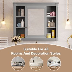Moderno Armadietto da Bagno a Parete 35 X 28 con Specchio, Elegante Mobiletto Portamedicinali con Specchio - Product Image 5
