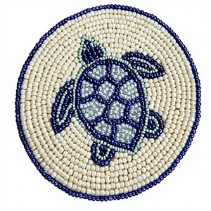 Handmade Turtle Beaded <b>Coaster</b> Round Embroidered Sea Animal <b>Drink</b> <b>Coaster</b> Coastal Table Decor - Product Image 2