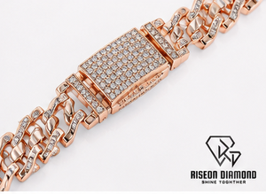 18K Rose Gold Luxury <b>Mens</b> Diamond Link Bracelet Pave Lab Grown Stones Fully Studded Rectangular Plate Clasp Designer Wristband - Product Image 2