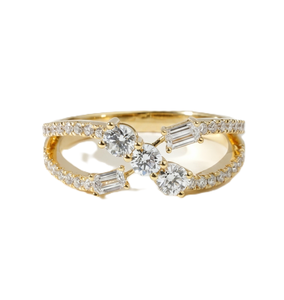 Bague de mariage minimaliste torsadée en or massif 10K 14K 18K avec émeraude et diamant de laboratoire taille ronde, clarté DEF VS VVS, et moissanite - Product Image 1