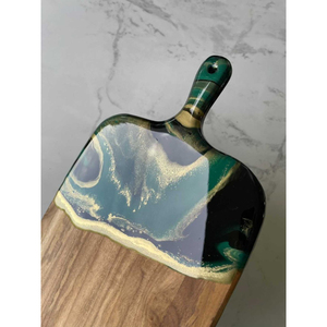 Premium Wood And Emerald Green Resin Cutting Board Luxury Gold <b>Foil</b> Epoxy Charcuterie Serving Platter With Handle For <b>Kitchen</b> - Product Image 1
