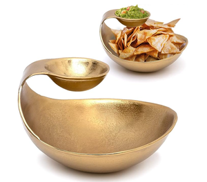 Luxury Gold Snack Serving Bowl with Dip Holder | 2-in-1 Chip & Dip Bowl | Metal Serving Dish | Party Serving Set | Ramadan <b>Eid</b> - Product Image 1