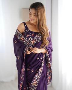 ชุดผ้าซาตินผ้าชีฟองบานผ้าซาตินหรูหราพร้อมเสื้อปักเลื่อมดีไซน์เนอร์ลำดับ5มม. สวยงาม - Product Image 2