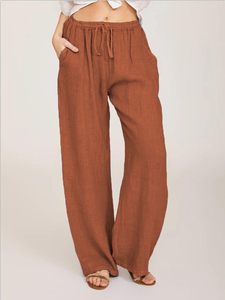 Women's 100% Cotton Wide Leg Pants High Waist Zipper Fly Loose Fit Full Length Solid Color Casual Summer Breathable Quick Dry - Product Image 2
