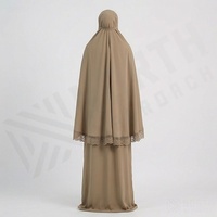 Ensemble de luxe Abaya musulmane en polyester avec broderie en dentelle Nida, col en V, manches longues, couvre-sacs, vêtements de prière, Khimar modeste, mode automne
