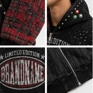 Sweat à capuche zippé à carreaux pour homme de marque, édition limitée noir et rouge, style décontracté, imprimé, coupe classique, style automne - Product Image 6