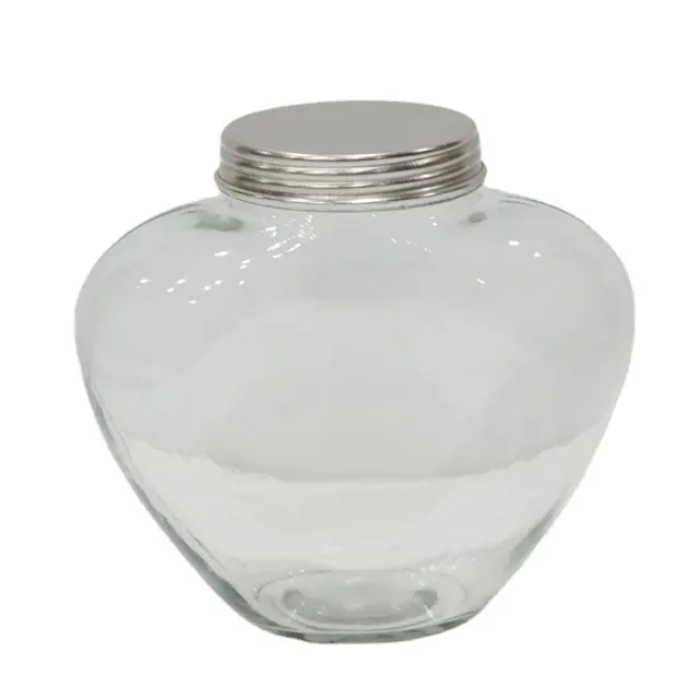 Feito na índia, pequeno vidro forma de coração personalizado jarra de vidro com tampa de madeira cozinha jarra de armazenamento de doces de mel