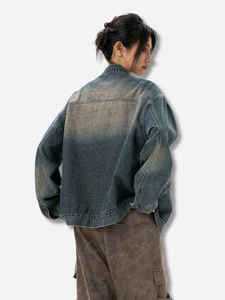 New <b>Custom</b> Oversized Men's <b>Denim</b> <b>Jacket</b> with Stand Collar and Front Logo Vintage Long Sleeve Winter Outerwear - Product Image 2