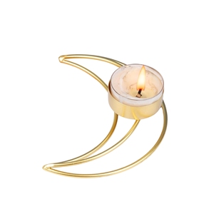 Support de bougie lune en métal doré nordique, vente en gros, support minimaliste pour bougie chauffe-plat, centre de table de mariage de luxe, décoration intérieure - Product Image 1