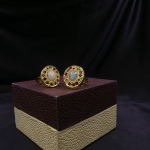 Wedding Wear 925 Sterling SIlver Gold Plated Jewelry <b>Opal</b> Multi Color Topaz Gemstone Women Wear Classic Couple <b>RIng</b> - Product Image 3
