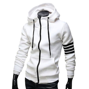 Sweat-shirt à capuche zippé blanc pour homme, coupe classique, décontracté, hiver, en coton tricoté, manches unies, respirant, imperméable - Product Image 1