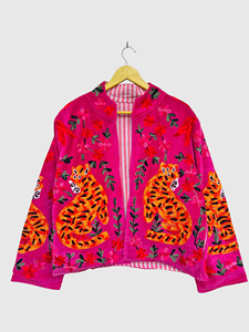 Veste en velours brodée à la main avec motif tigre, col mandarin, manches longues, taille plus, pour adulte, style blouson, à porter au printemps - Product Image 3