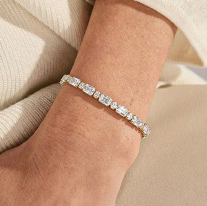 Radiant Cut Moissanite Stone <b>Charm</b> Bracelet in Sterling <b>Silver</b> Luxury Elegant Handmade Fine Jewelry Certified 12g Gift for Women - Product Image 4