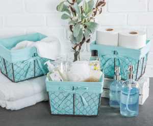 Set of 3 Vintage Gray & Aqua Blue Liner <b>Storage</b> <b>Baskets</b> Multipurpose <b>Small</b> Metal Chicken Wire <b>Baskets</b> - Product Image 4