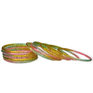 Trendy Colorful Gold Plated Wedding Kashmiri Raindrop <b>Glass</b> <b>Bangles</b> Set with Glossy Finish Sparkle Texture Wholesale Price - Product Image 3