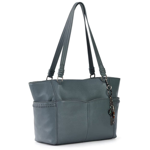 Modern Gray Leather <b>Tote</b> <b>Bag</b> With Front Pocket And Charm Keychain Handles Eco Friendly Woven Design OEM Supplier - Product Image 2