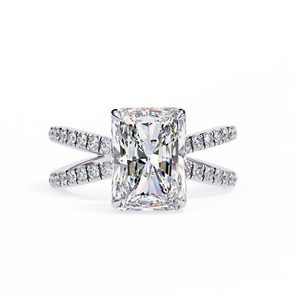 Anillo de Compromiso de Moissanita con Corte Esmeralda, Engaste Pavé en Oro Rosa, Banda Geométrica de Lujo para Mujer - Product Image 3