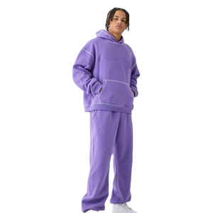Ensemble de survêtement unisexe en molleton 100 % coton, 2 pièces, grande taille, avec sweat à capuche respirant et pantalon de jogging à séchage rapide pour l'hiver - Product Image 1