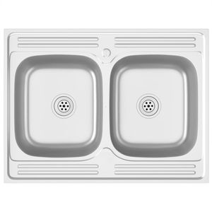 Lavello da cucina in acciaio inox argento con doppio lavabo 31.5 "x 23.6" x 6.1" - Product Image 2