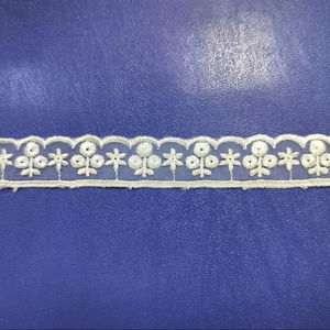 Ribete de encaje de organza ligero bordado a máquina blanco de gran venta (nylon de vidrio) con borde festoneado transparente para costura y confección de vestidos - Product Image 1