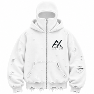 Sweat à capuche balaclava premium à fermeture éclair intégrale, coupe oversize, effet vieilli, en molleton de coton épais, style streetwear - Product Image 1