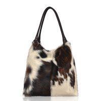 Ensemble de sacs à main pliables en cuir véritable extra léger, en cuir de vachette noir et blanc, fourrure naturelle, matière douce, pour le soir et le bureau - Product Image 2