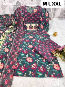 Colección de Kurti-Pantalón-Dupatta de Algodón Pesado con Estampado y Bordado de Calidad de Exportación India, Moda Femenina, Compra en Línea en India - Product Image 5