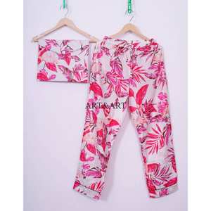 Conjunto de Pijama de 3 Piezas para Mujer, 100% Algodón Ecológico, Elegante y Modesto, con Estampado Floral, Cómodo, Suave y Transpirable - Product Image 4