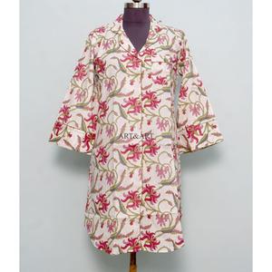 Indian Cotton Women's Midi Dress Hand Block Floral Printed Cute Vintage Style for Spring Winter Summer Casual Party Button - Product Image 1