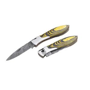 Cuchillo de Bolsillo Jexmoo Hecho a Mano con Acero de Damasco y Funda de Cuero, Ideal para Regalo de Aniversario o para Padrinos de Boda - Product Image 4