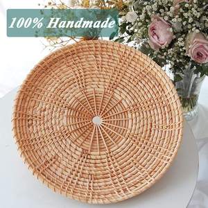 Round Rattan Woven Serving Tray with Handles Stylish Breakfast <b>Drinks</b> Snack Tray for Coffee Table Home Decor - Product Image 6