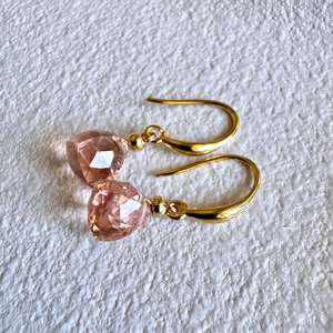 Boucles d'oreilles en quartz morganite, argent sterling 925, plaqué or 14 carats, bijoux délicats, cadeau pour elle, pierre de naissance de juin - Product Image 1