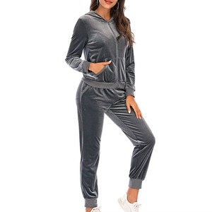 Nouvelle conception, survêtements en velours décontractés pour femmes de haute qualité, hiver, 2 pièces, sweat à capuche zippé, respirant et à motif uni pour adultes - Product Image 5