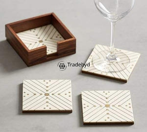 Juego de Posavasos de Lujo Hechos a Mano con Incrustaciones de Hueso, Cuadrados de 4x4 Pulgadas, Multicolor, Elegantes Accesorios para Bebidas y Decoración de Mesa de Centro por Tradebyd - Product Image 5