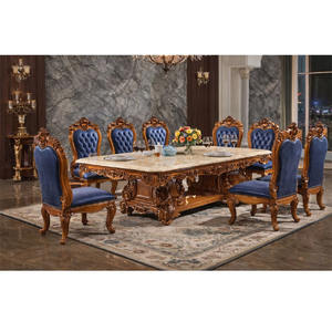 ชุดโต๊ะอาหารและเก้าอี้สไตล์เอเชียตะวันออกเฉียงใต้สุดหรูหรา ชุดเฟอร์นิเจอร์รับประทานอาหารหุ้มหนังสีน้ำเงินแบบหรูหรา ราคาโรงงาน ออสเตรเลีย - Product Image 1